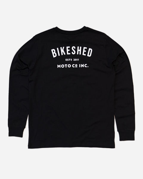Bike Shed ESTD Longsleeve Black T-Shirt Studio Image Rear