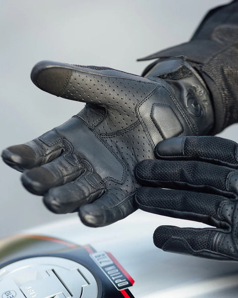 Merlin Griffin Leather Gloves - Black worn by model showing detail