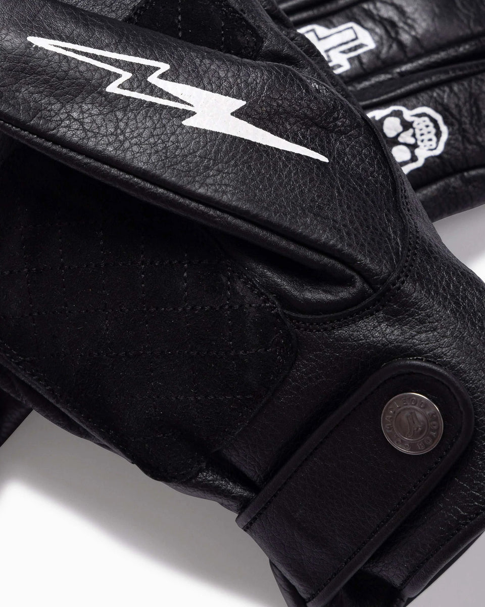 Macleod Memento Mori Leather Gloves - Black studio image on white background showing detail