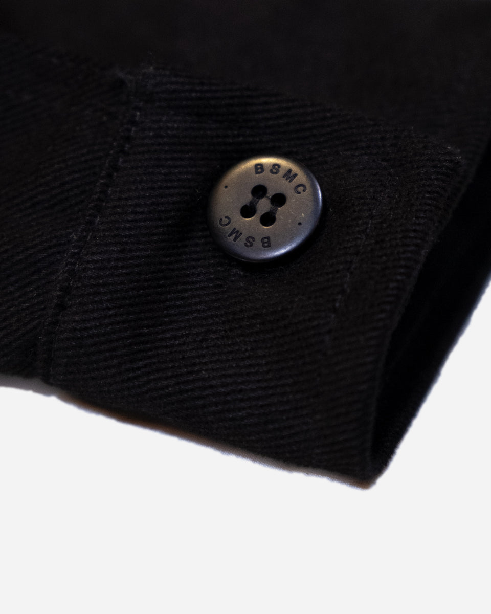 Close-up of the black twill motorcycle jacket cuff