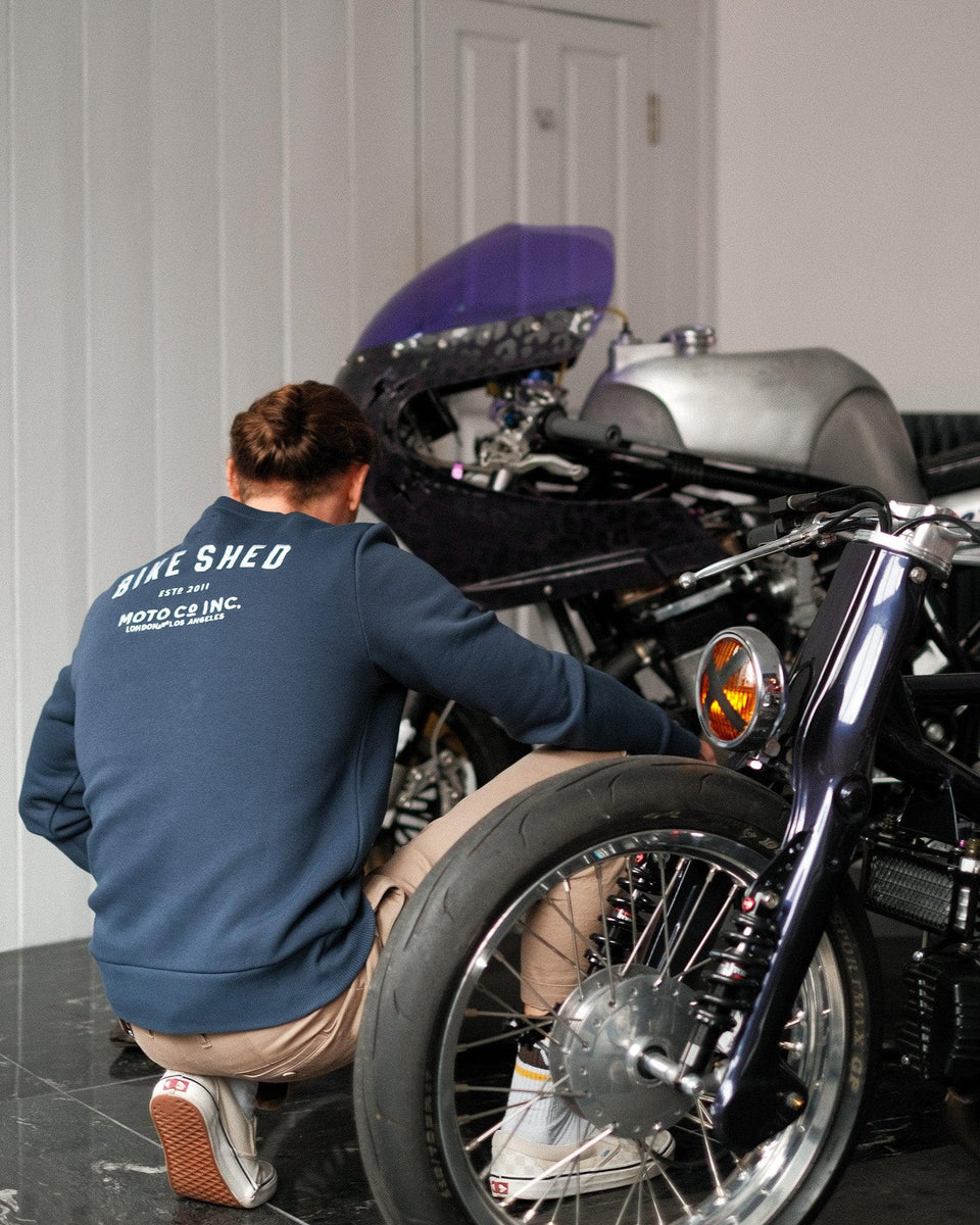 BSMC ESTD. Embroidered Logo Motorcycle Sweatshirt - Navy