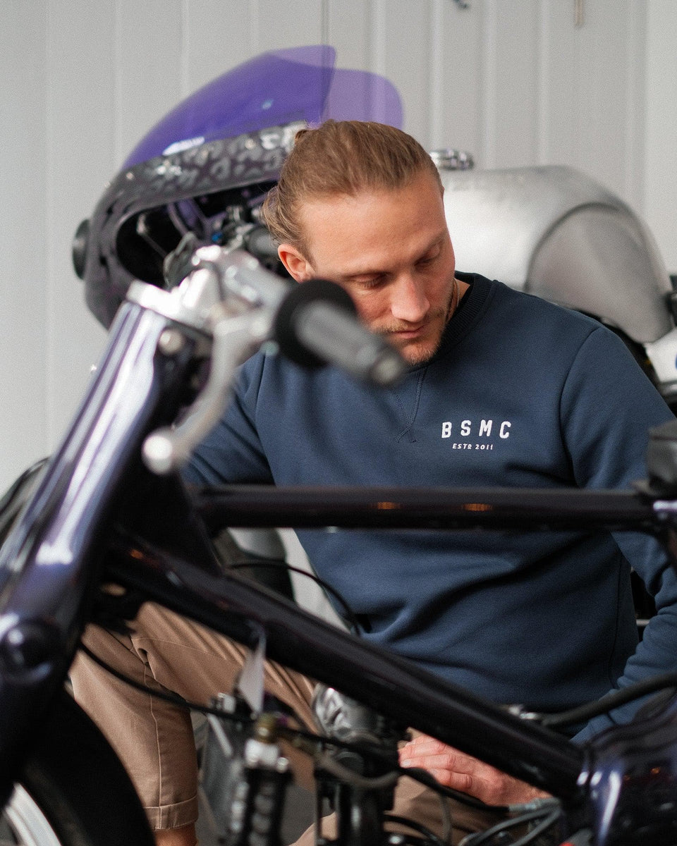 BSMC ESTD. Embroidered Logo Motorcycle Sweatshirt - Navy