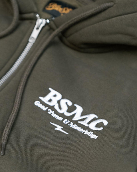 Green Bike Shed Motorcycle Co. Good Times Hooded Sweatshirt - front detail