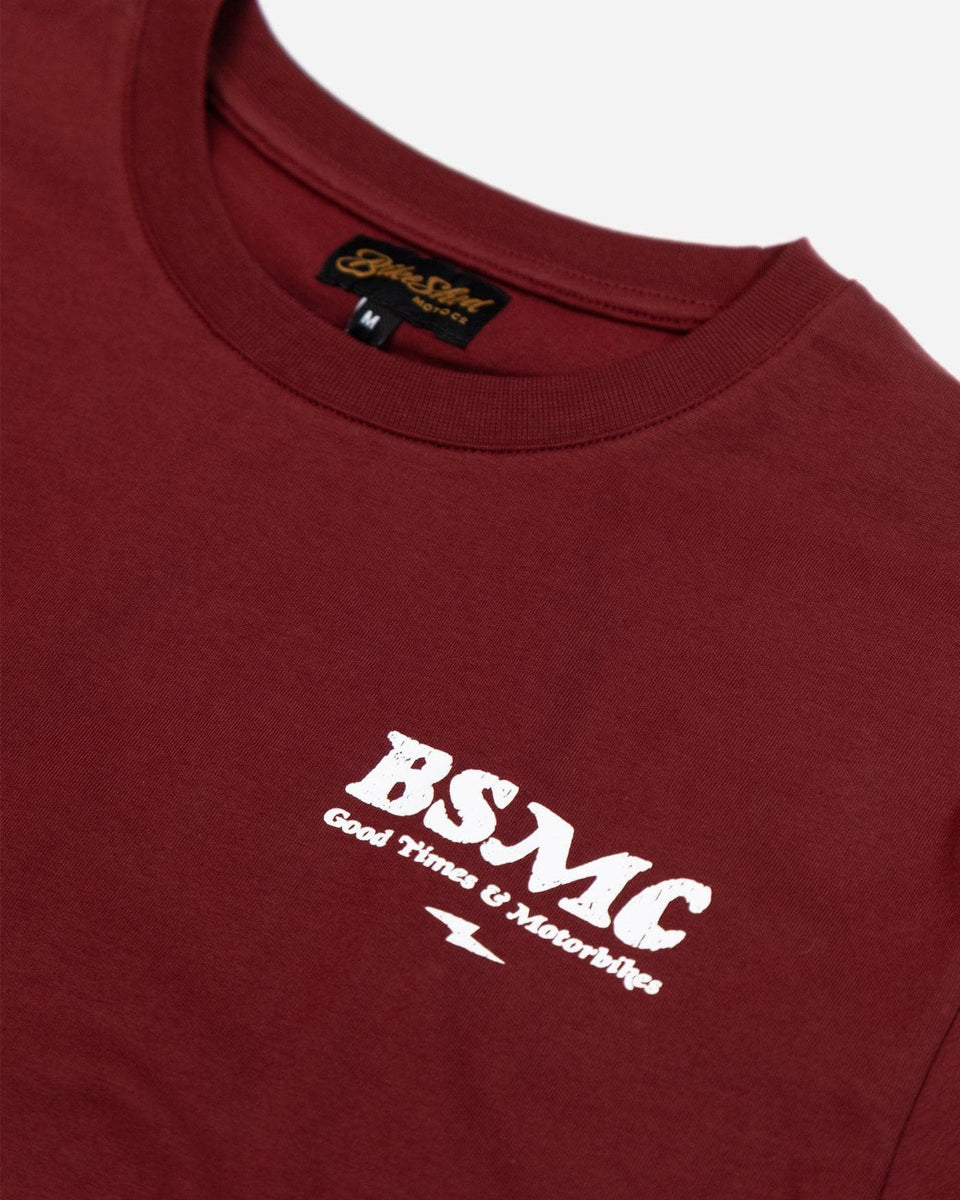 Burgundy Good Times Motorcycle Logo T-Shirt - front detail