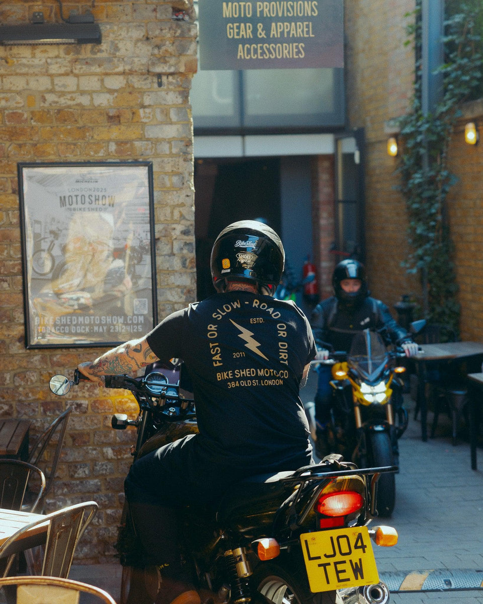 Black Motorcycle London Lightning T-Shirt Back