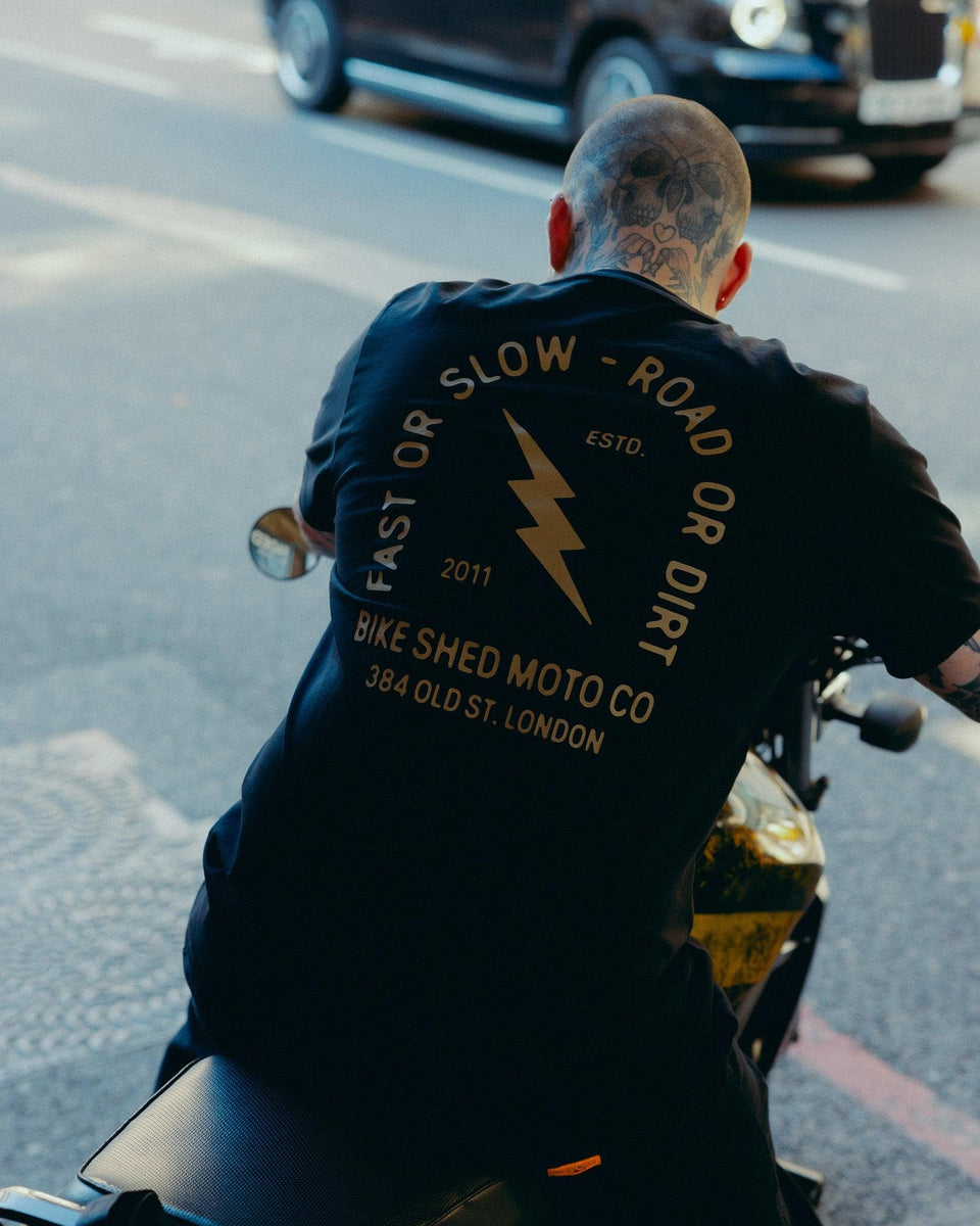 Black Motorcycle London Lightning T-Shirt  Back