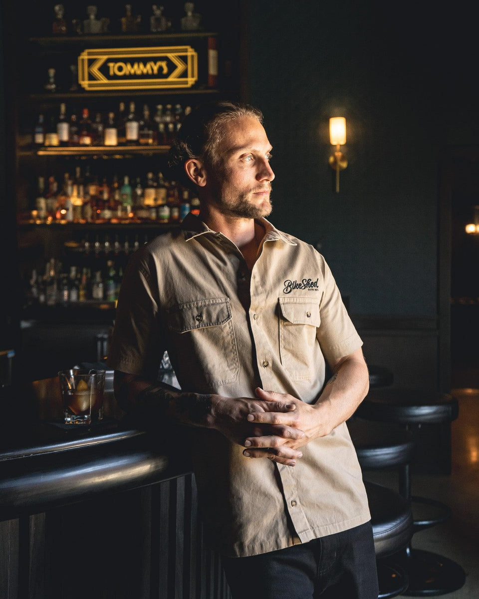 BSMC Embroidered Pennant Logo Motorcycle Shirt - Sand