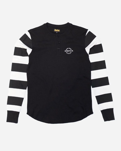 Long Sleeve Waffle Motorcycle Shirt - Black/Cream