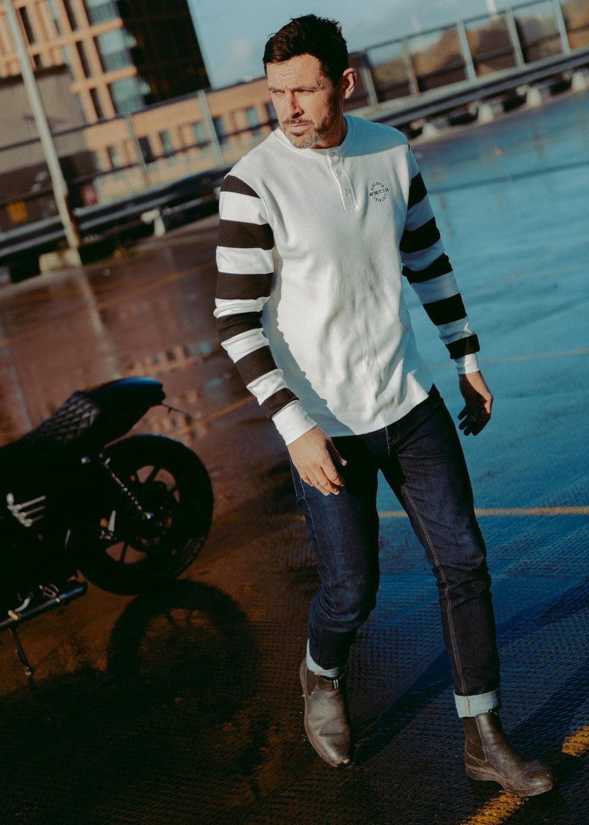 Rocker Long Sleeve Motorcycle Waffle Shirt - Cream/Black