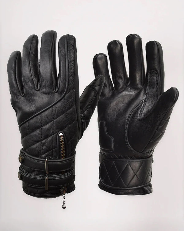 Goldtop Cafe Racer Quilted Gloves - Black
