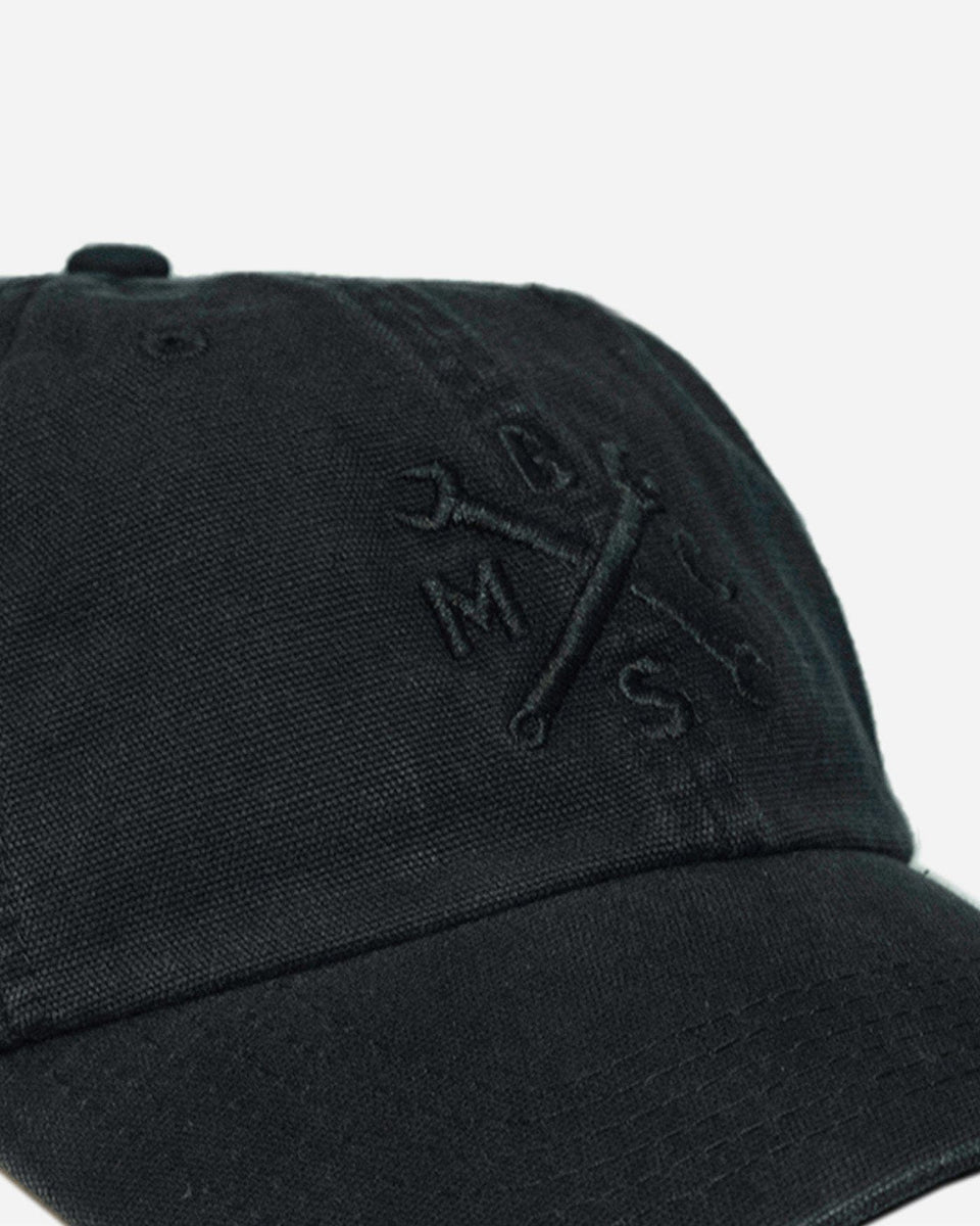 BSMC Spanners Embroidered Motorcycle Cap - Wash Black / Black